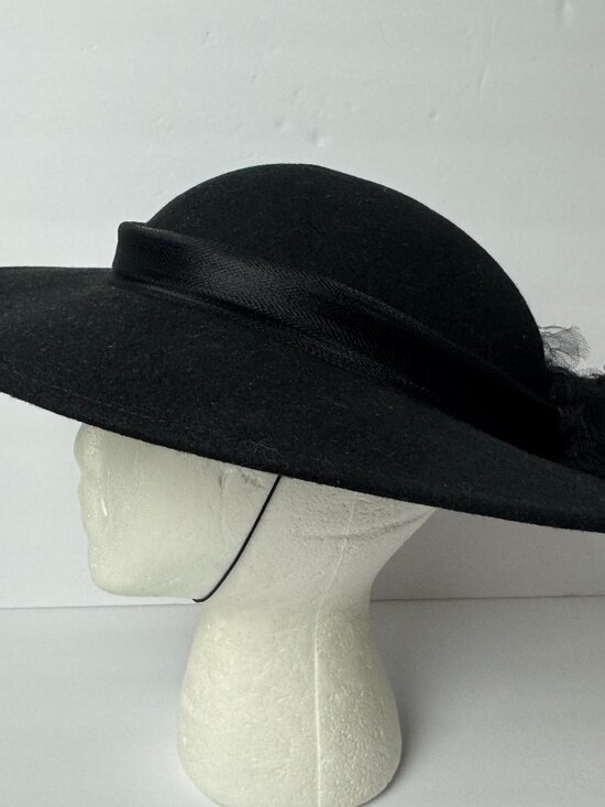 Vintage Wool Felt Spoon Hat Veil Band Bow One Size Made in USA main image 6